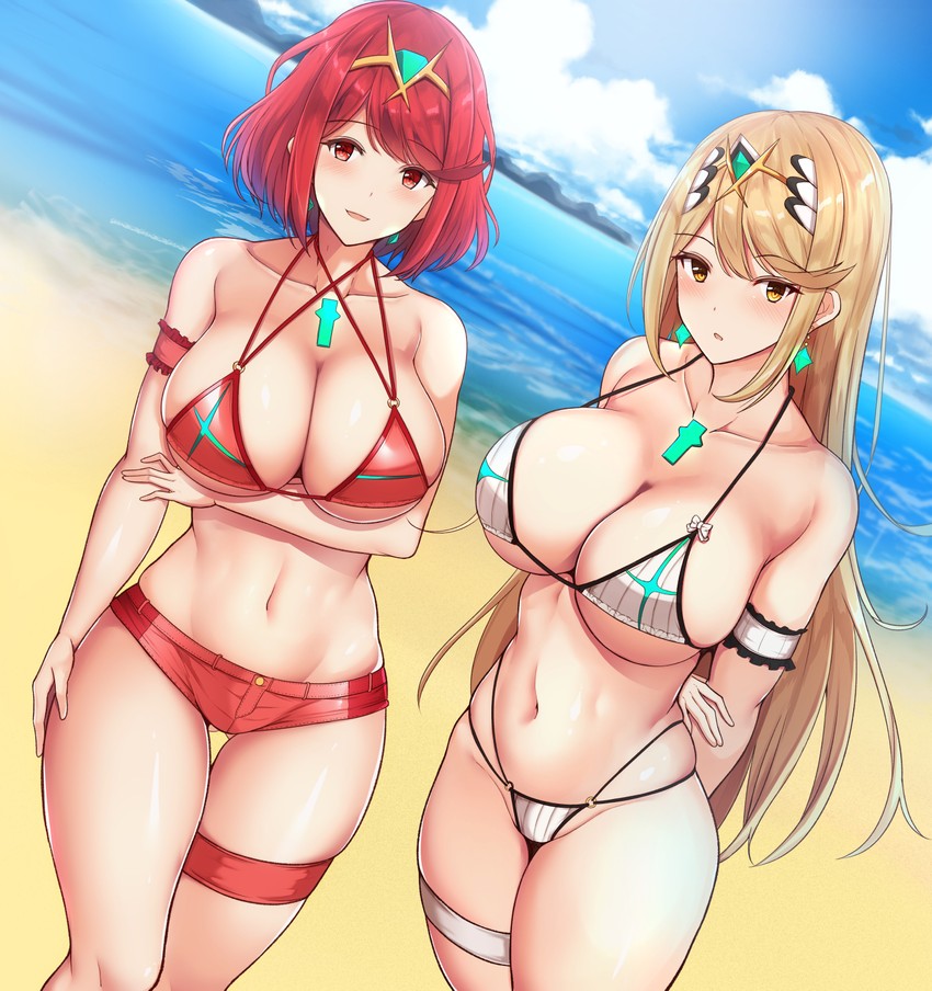 pyra and mythra (xenoblade chronicles and 1 more) drawn by noeomi