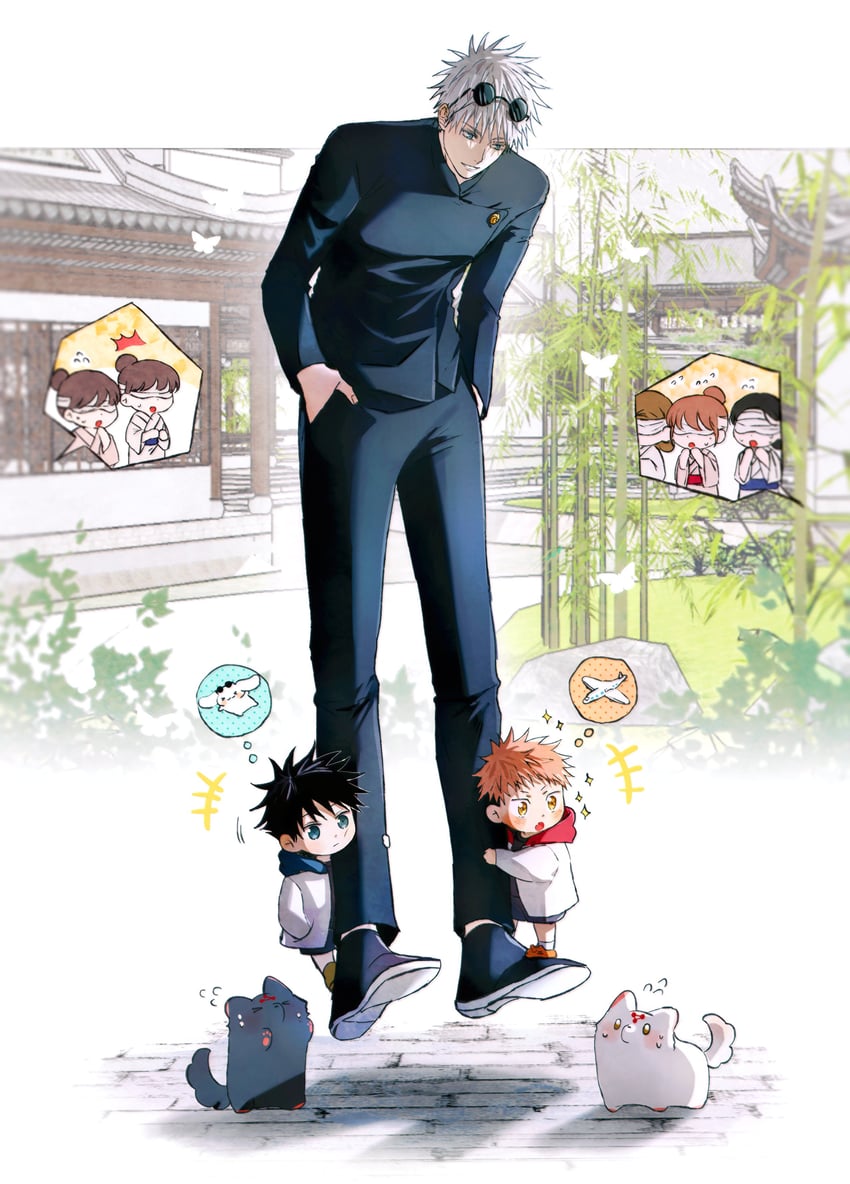 gojou satoru, itadori yuuji, fushiguro megumi, and gyokuken (jujutsu kaisen) drawn by yoon_(dmsco1803)