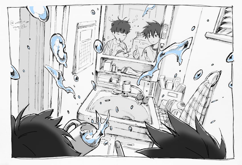 kageyama shigeo and kageyama ritsu (mob psycho 100) drawn by eokonuzu