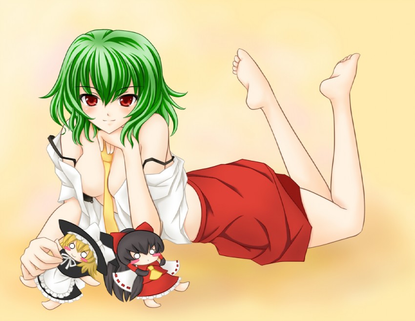 hakurei reimu, kirisame marisa, and kazami yuuka (touhou) drawn by nekokotei