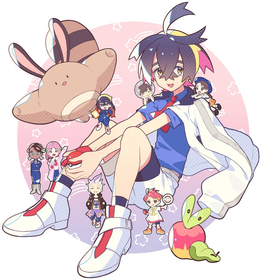 kieran, juliana, florian, carmine, lacey, and 5 more (pokemon and 1 more) drawn by honyaru_(nanairo39)