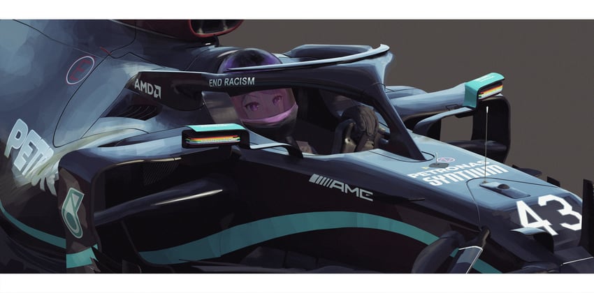 mejiro mcqueen and lewis hamilton (umamusume and 3 more) drawn by arasaka_inu
