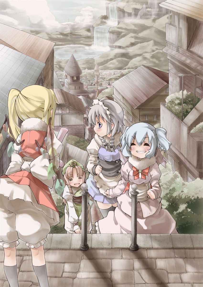 remilia scarlet, flandre scarlet, izayoi sakuya, and hong meiling (touhou) drawn by shunsuke