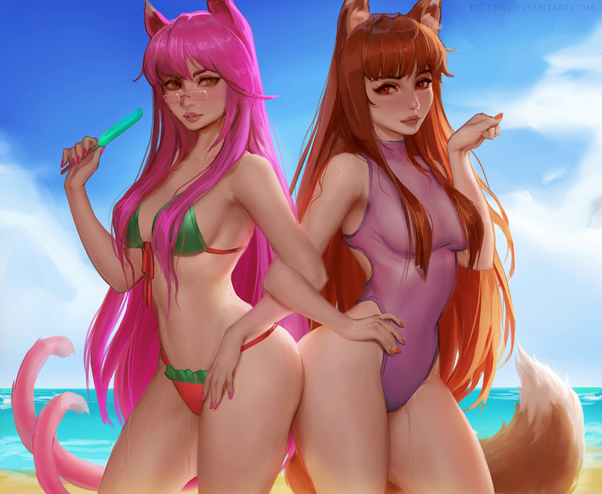 holo and kokonoe (blazblue and 1 more) drawn by kittew