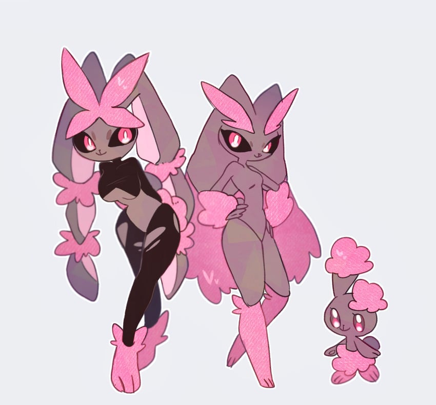 lopunny, buneary, and mega lopunny (pokemon) drawn by masayo_(skip)