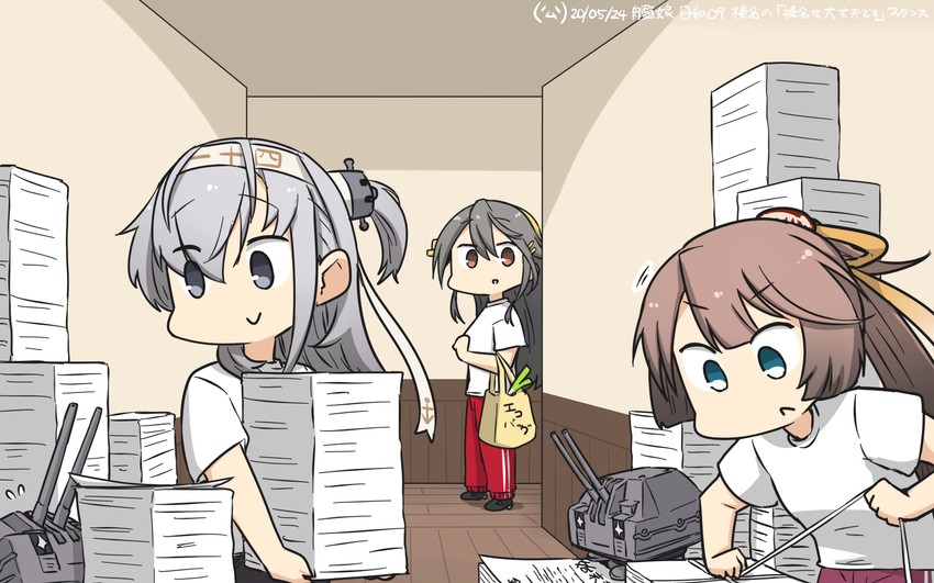 haruna, suzutsuki, kazagumo, and chou-10cm-hou-chan (kantai collection) drawn by hamu_koutarou