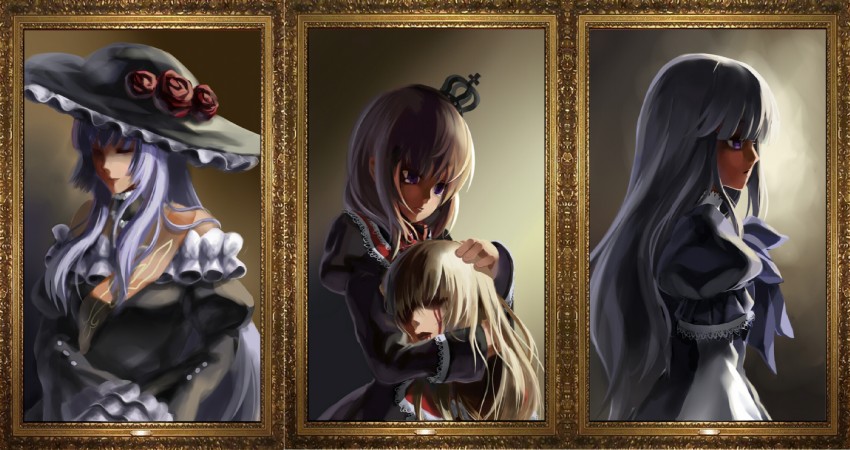 frederica bernkastel, ushiromiya maria, ushiromiya rosa, virgilia, and maria (umineko no naku koro ni) drawn by otaku_(artist)