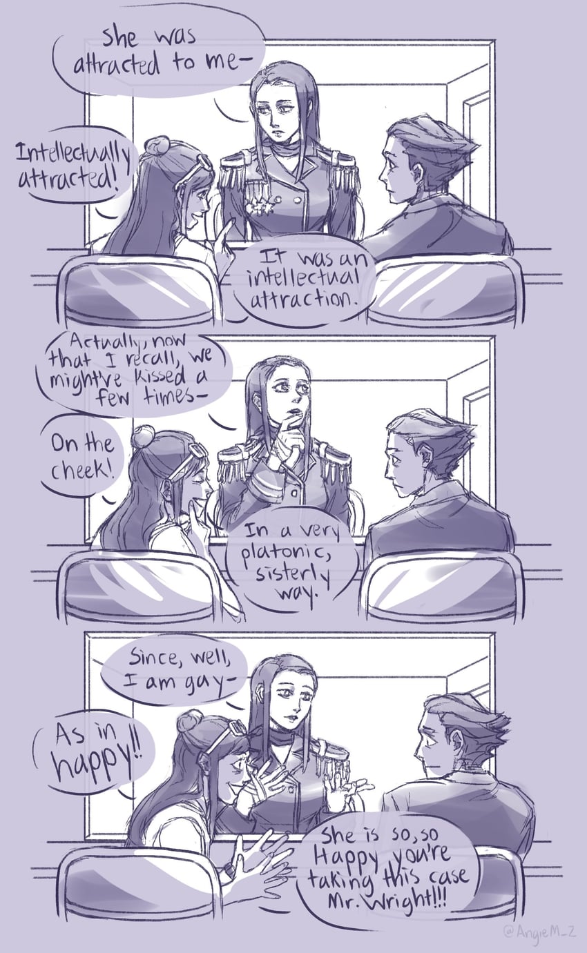 phoenix wright, ema skye, and lana skye (ace attorney and 1 more) drawn by angie_m