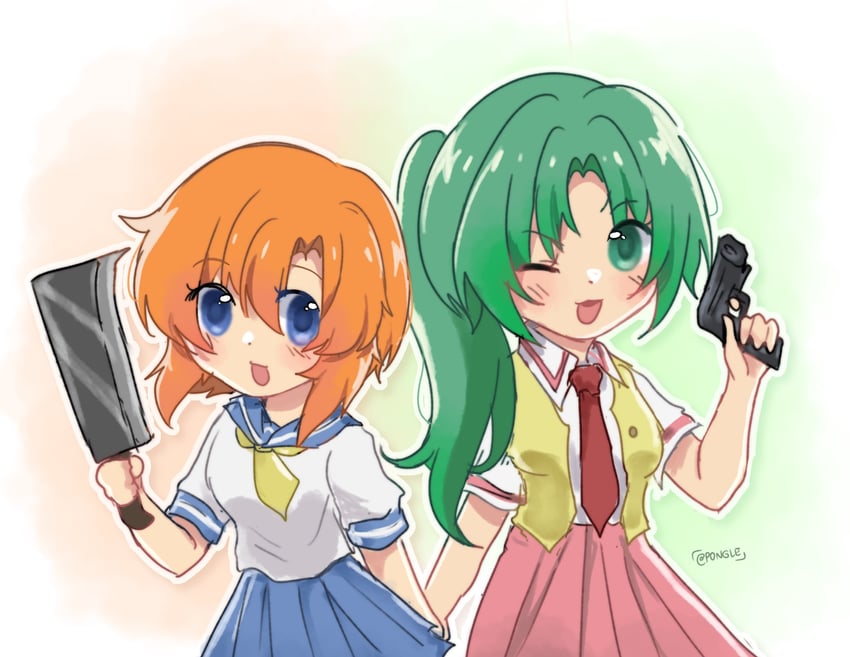 ryuuguu rena and sonozaki mion (higurashi no naku koro ni) drawn by pong_lex
