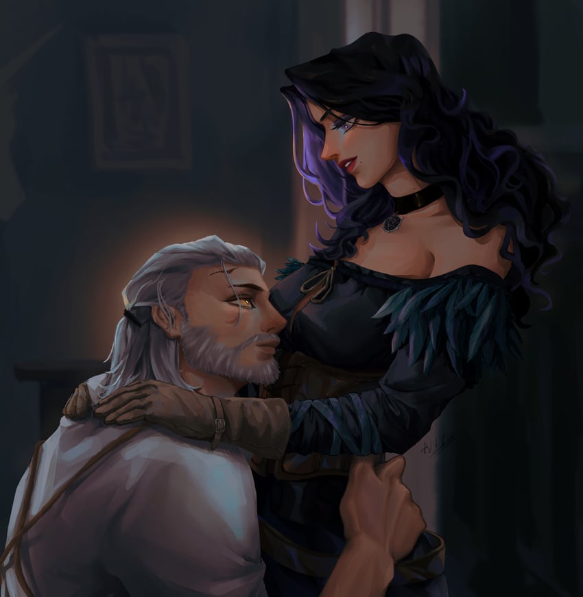 geralt of rivia and yennefer of vengerberg (the witcher and 1 more) drawn by darkyu-yj