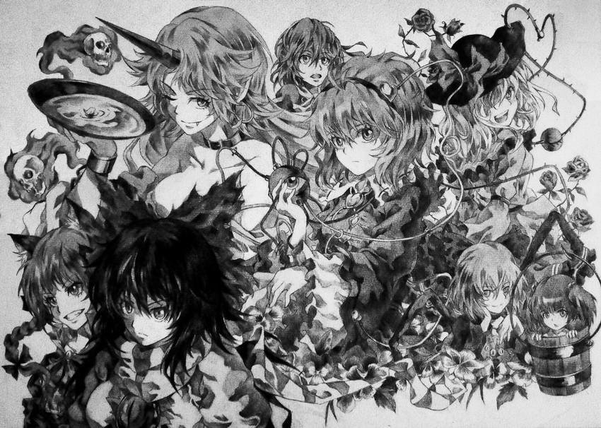 komeiji koishi, komeiji satori, kaenbyou rin, reiuji utsuho, mizuhashi parsee, and 3 more (touhou and 1 more) drawn by neko_(yanshoujie)