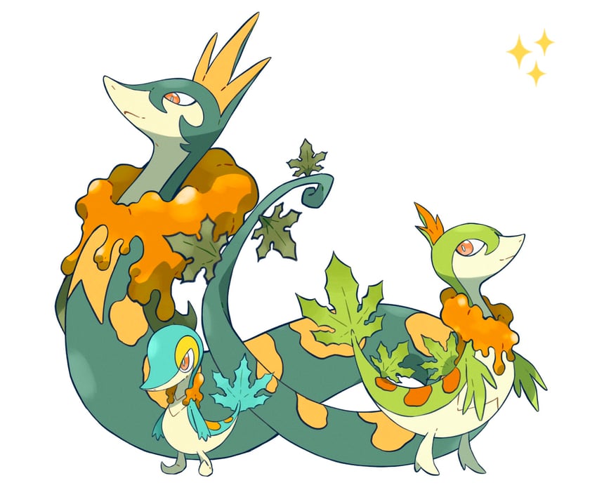 snivy, serperior, and servine (pokemon) drawn by wulie_errr