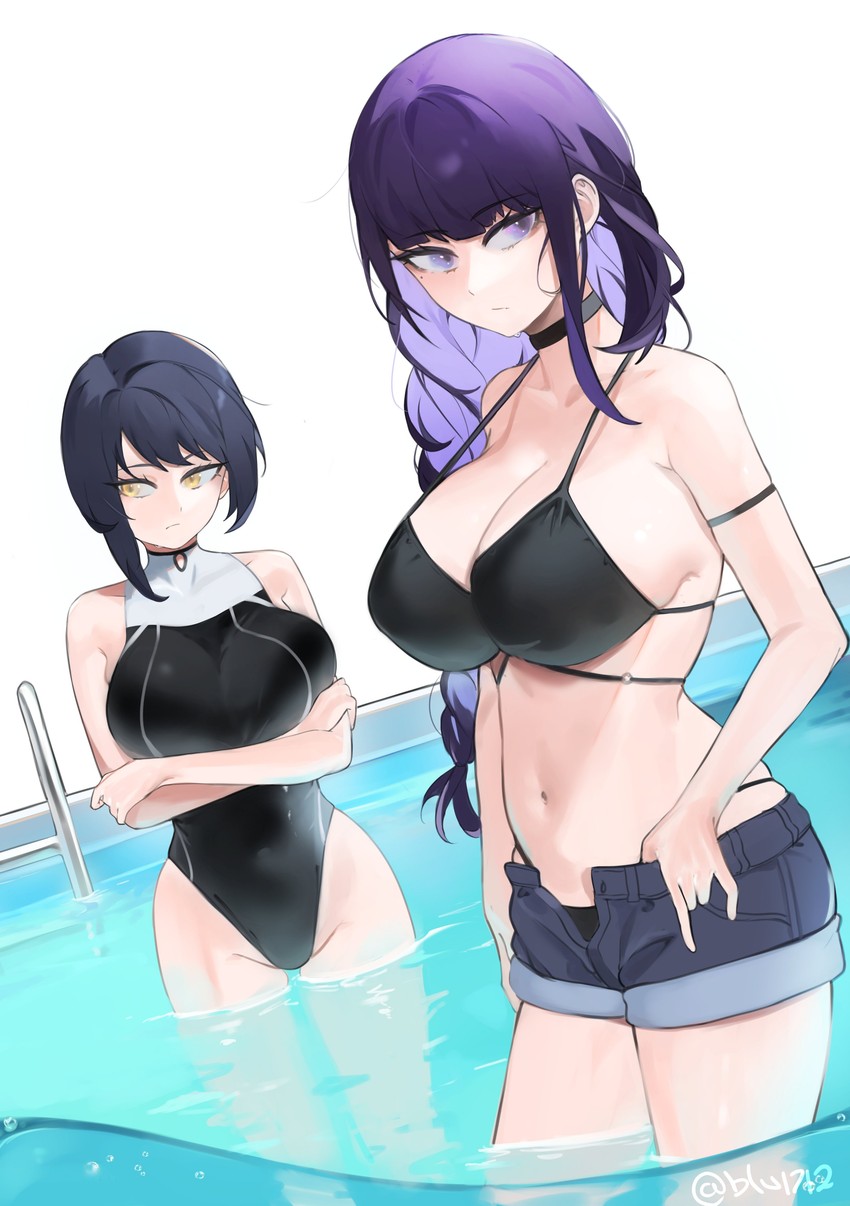 raiden shogun and kujou sara (genshin impact) drawn by blu_(1712)