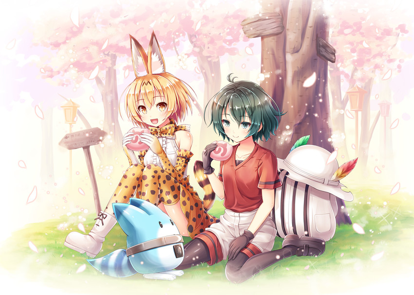 serval, kaban, and lucky beast (kemono friends) drawn by akashio_(loli_ace)