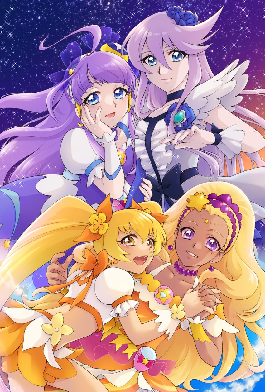 tsukikage yuri, myoudouin itsuki, cure sunshine, cure moonlight, kaguya madoka, and 3 more (precure and 2 more) drawn by aizen_(syoshiyuki)