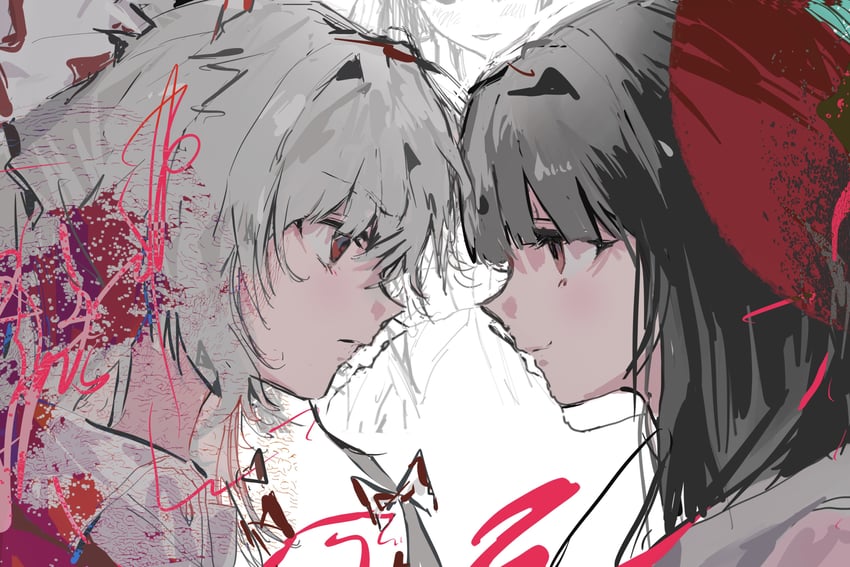 fujiwara no mokou and houraisan kaguya (touhou) drawn by sesmkun
