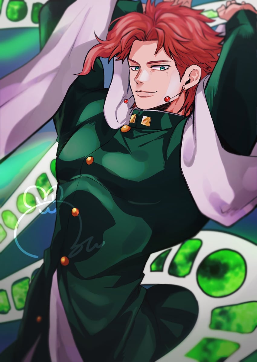 kakyoin noriaki and hierophant green (jojo no kimyou na bouken and 1 more) drawn by jiyudo