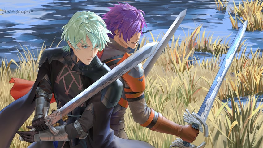male byleth and male shez (fire emblem and 2 more) drawn by snowscapism