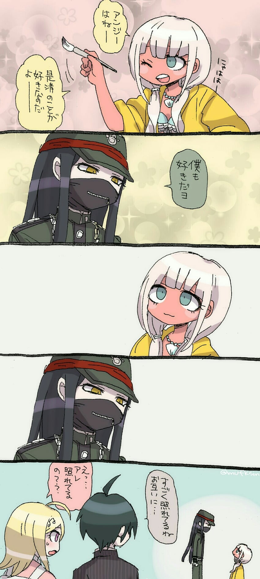 saihara shuichi, akamatsu kaede, yonaga angie, and shinguji korekiyo (danganronpa and 1 more) drawn by mufksin
