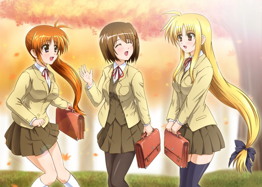 fate testarossa, takamachi nanoha, and yagami hayate (lyrical nanoha and 2 more) drawn by diesel-turbo
