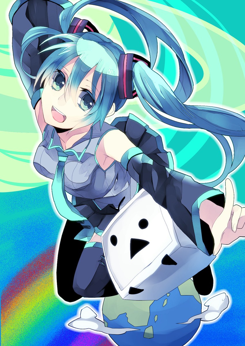 hatsune miku and terebi-chan (vocaloid and 1 more) drawn by mihatarou