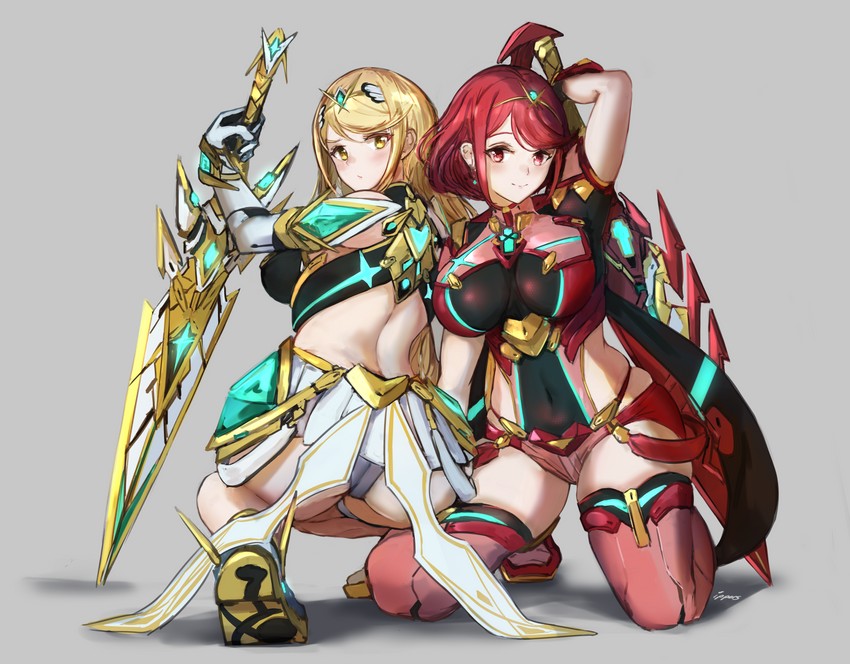pyra and mythra (xenoblade chronicles and 1 more) drawn by ippers