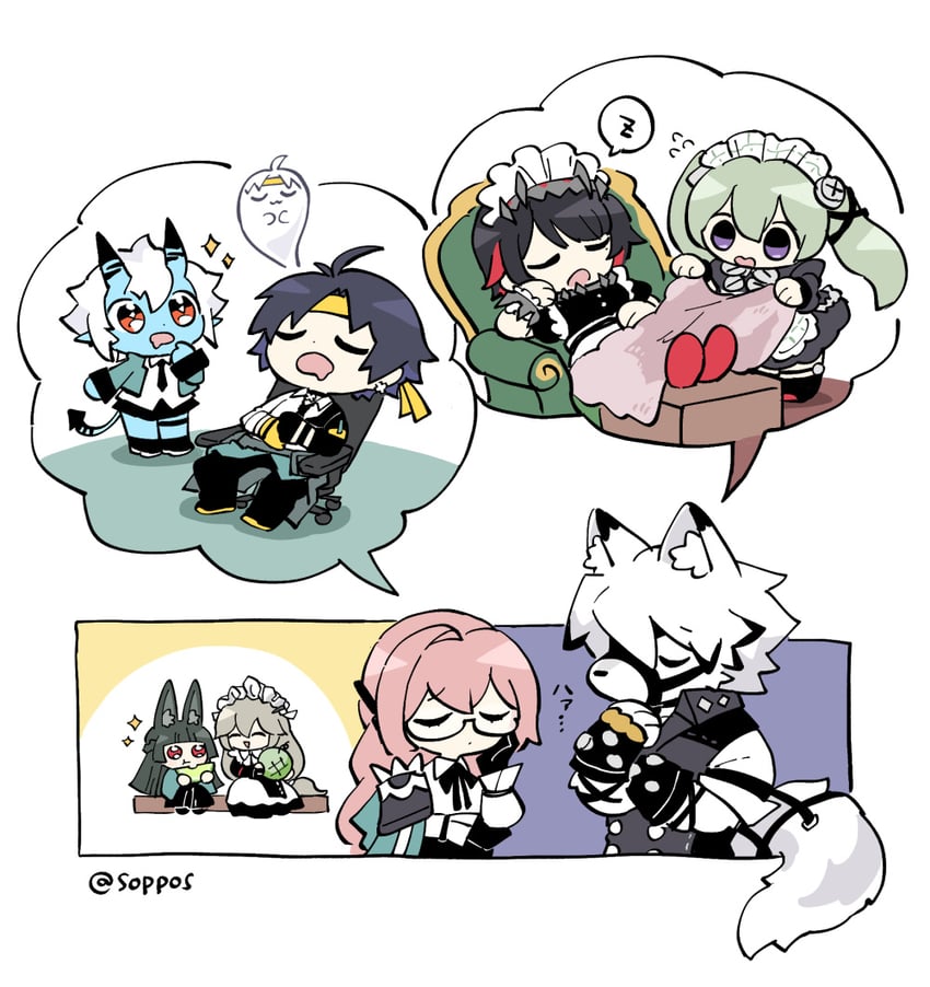 ellen joe, hoshimi miyabi, tsukishiro yanagi, von lycaon, soukaku, and 3 more (zenless zone zero) drawn by soppos