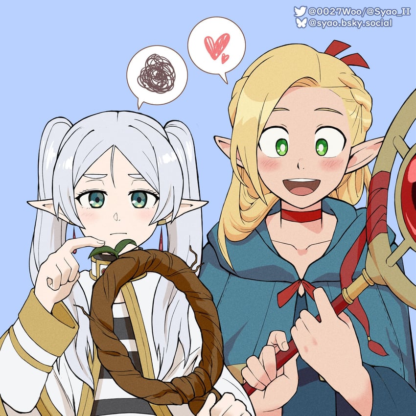 frieren and marcille donato (sousou no frieren and 1 more) drawn by syaoran_(0027)