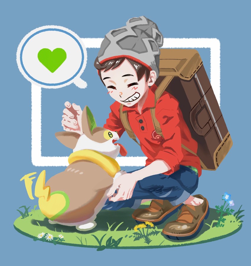 victor and yamper (pokemon and 1 more) drawn by yomoyama_yotabanashi