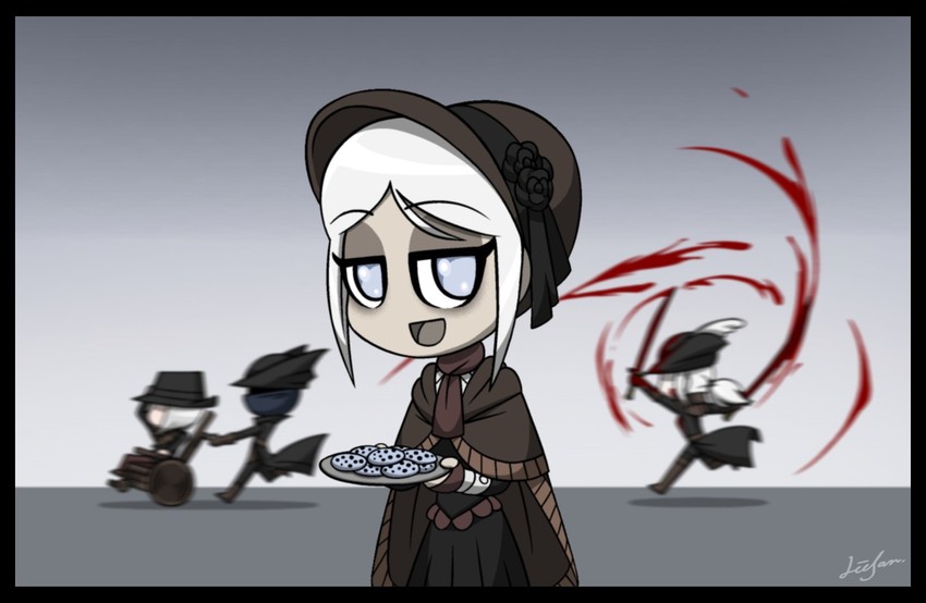 hunter, plain doll, lady maria of the astral clocktower, and gehrman the first hunter (bloodborne) drawn by lee-sanixay