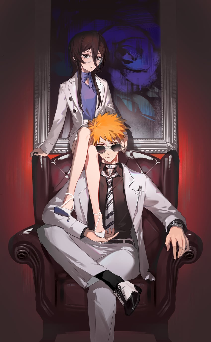 kuchiki rukia and kurosaki ichigo (bleach) drawn by acr_(dash)