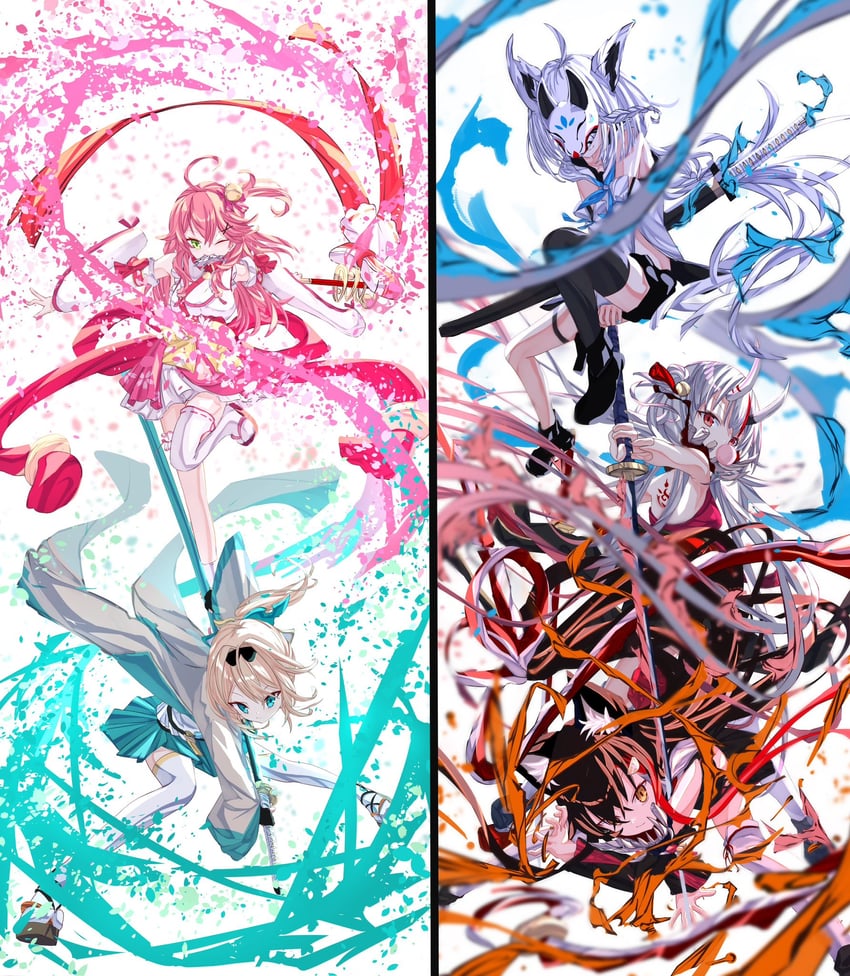 shirakami fubuki, sakura miko, ookami mio, nakiri ayame, and kazama iroha (hololive) drawn by tatsunami1379