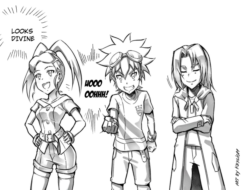 amano nene, kudou taiki, and aonuma kiriha (digimon and 2 more) drawn by keyliom