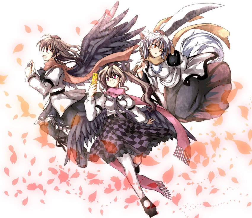 shameimaru aya, inubashiri momiji, and himekaidou hatate (touhou) drawn by fuepo