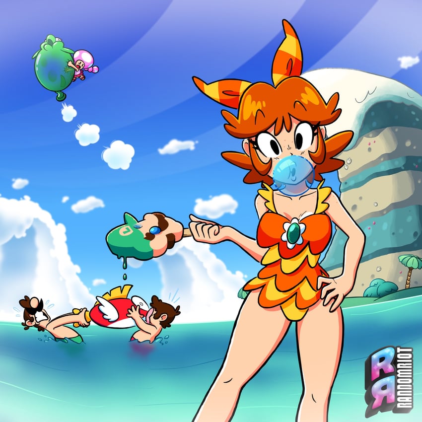 mario, luigi, princess daisy, toadette, cheep cheep, and 1 more (mario and 3 more) drawn by wrandomwriot