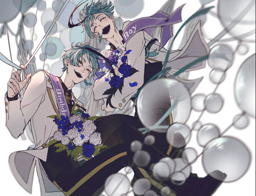 floyd leech and jade leech (twisted wonderland) drawn by akazu_kieshi