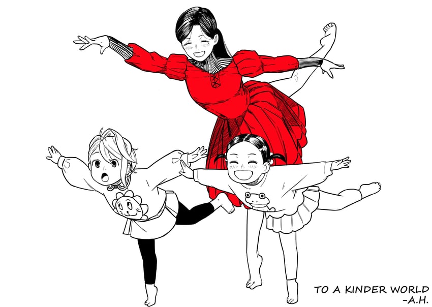 shiratori aira, acrobatic silky, and acrobatic silky's daughter (dandadan) drawn by alexander_herrington