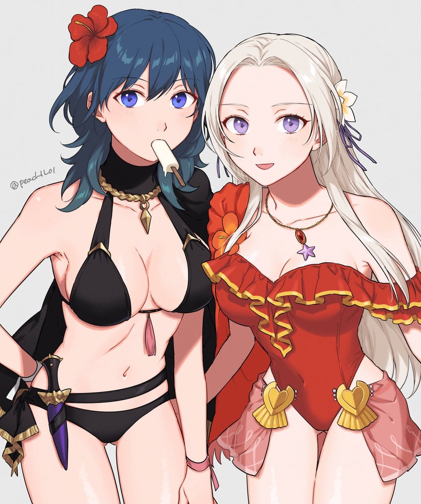 female byleth and edelgard von hresvelg (fire emblem and 2 more) drawn by shamu_(peach11_01)