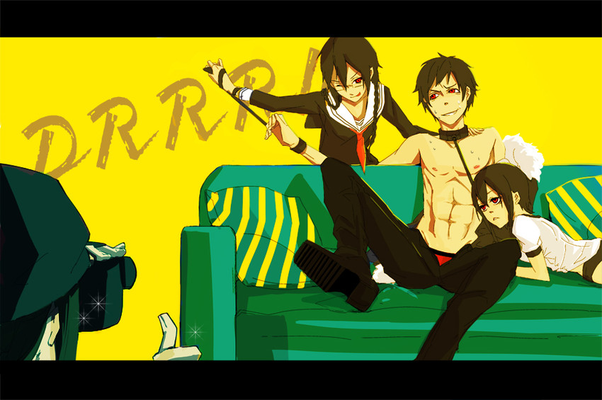 orihara izaya, orihara mairu, orihara kururi, and karisawa erika (durarara!!) drawn by shiniru