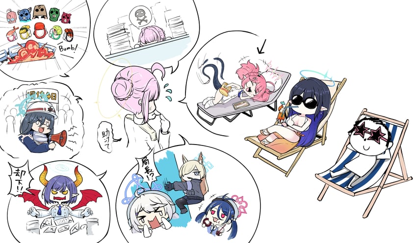 sensei, doodle sensei, shiroko, hoshino, kanna, and 15 more (blue archive) drawn by pam40