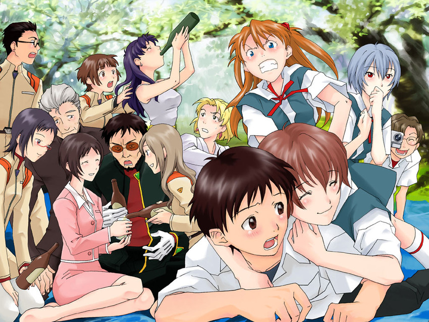 souryuu asuka langley, ayanami rei, ikari shinji, katsuragi misato, akagi ritsuko, and 9 more (neon genesis evangelion and 2 more) drawn by yonekura_kengo