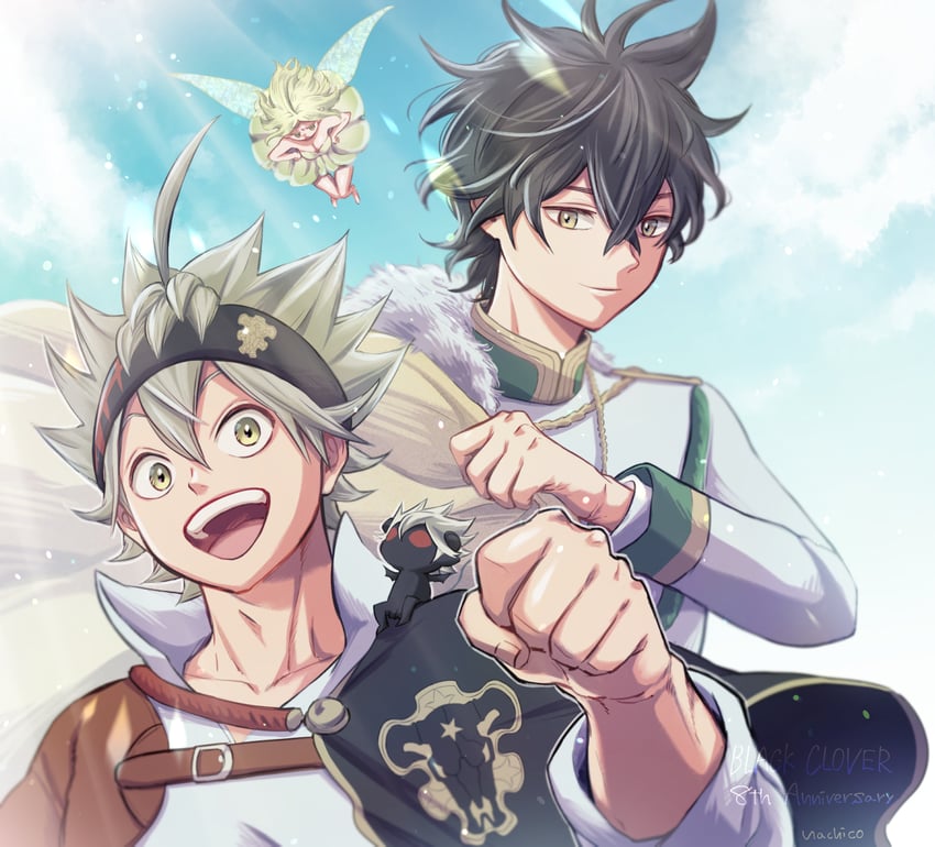 asta, yuno, liebe, and bell (black clover) drawn by nac_tw