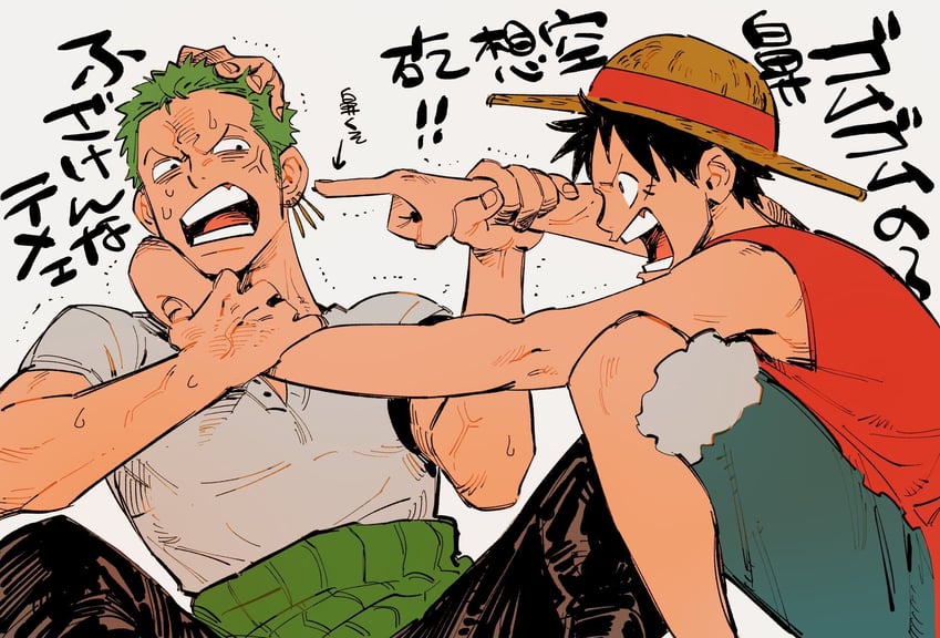monkey d. luffy and roronoa zoro (one piece) drawn by dam_(okdam3)