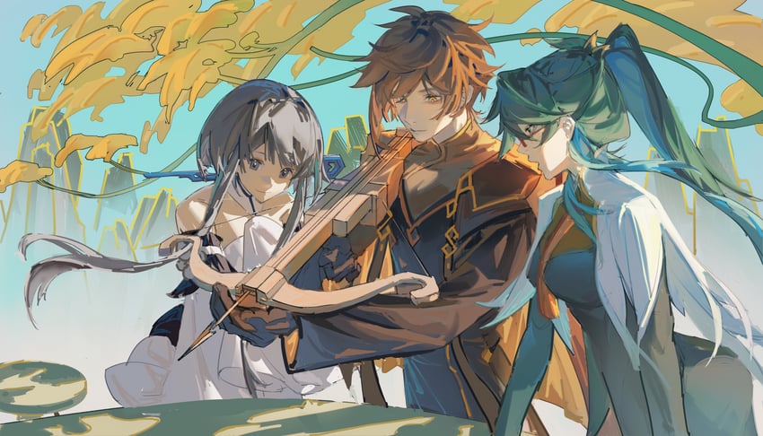 zhongli, xianyun, rex lapis, and guizhong (genshin impact) drawn by yx-rkgk