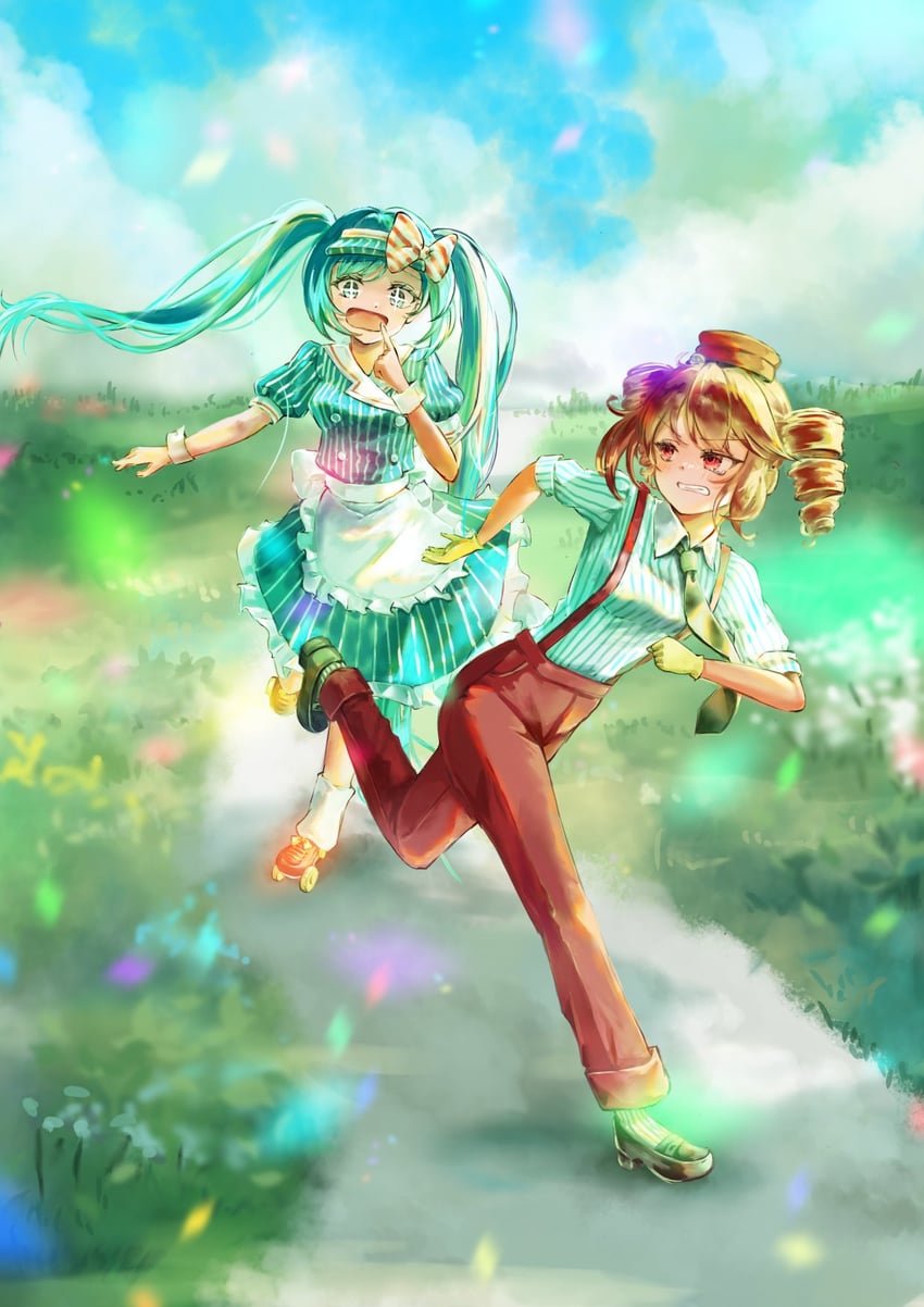 hatsune miku and kasane teto (vocaloid and 2 more) drawn by kayan_n
