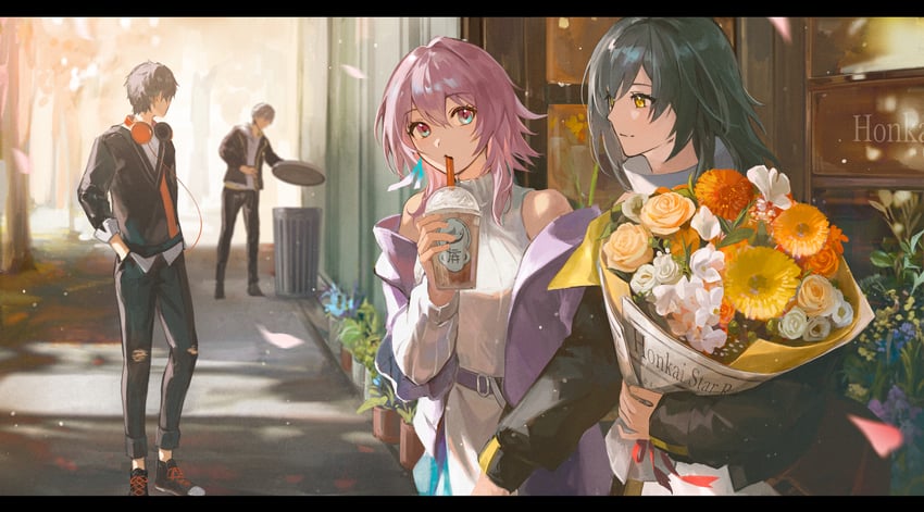 trailblazer, stelle, caelus, dan heng, and march 7th (honkai and 1 more) drawn by anna_(drw01)