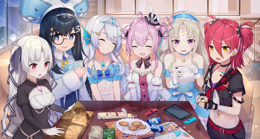 rosalyn, artia, civia, yogiri, spade echo, and 1 more (hololive and 1 more) drawn by wawako_mama