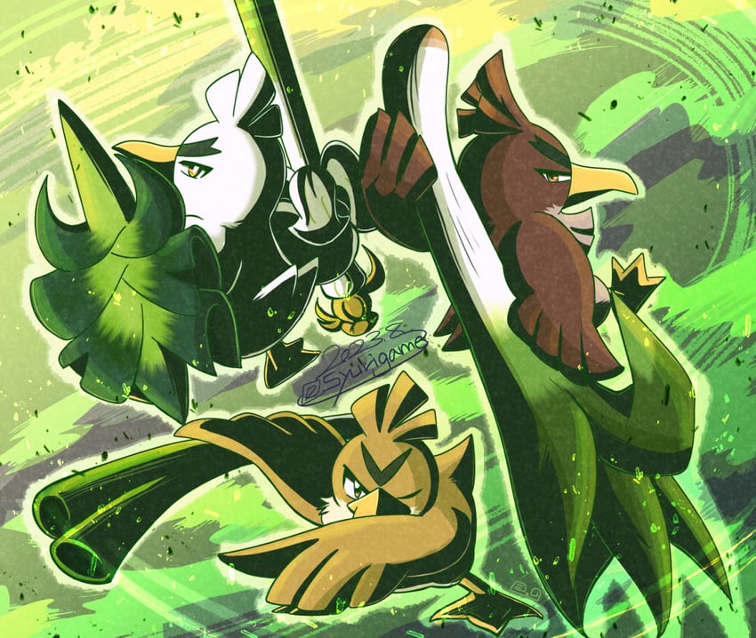 sirfetch'd, farfetch'd, and galarian farfetch'd (pokemon) drawn by shuri_(syurigame)