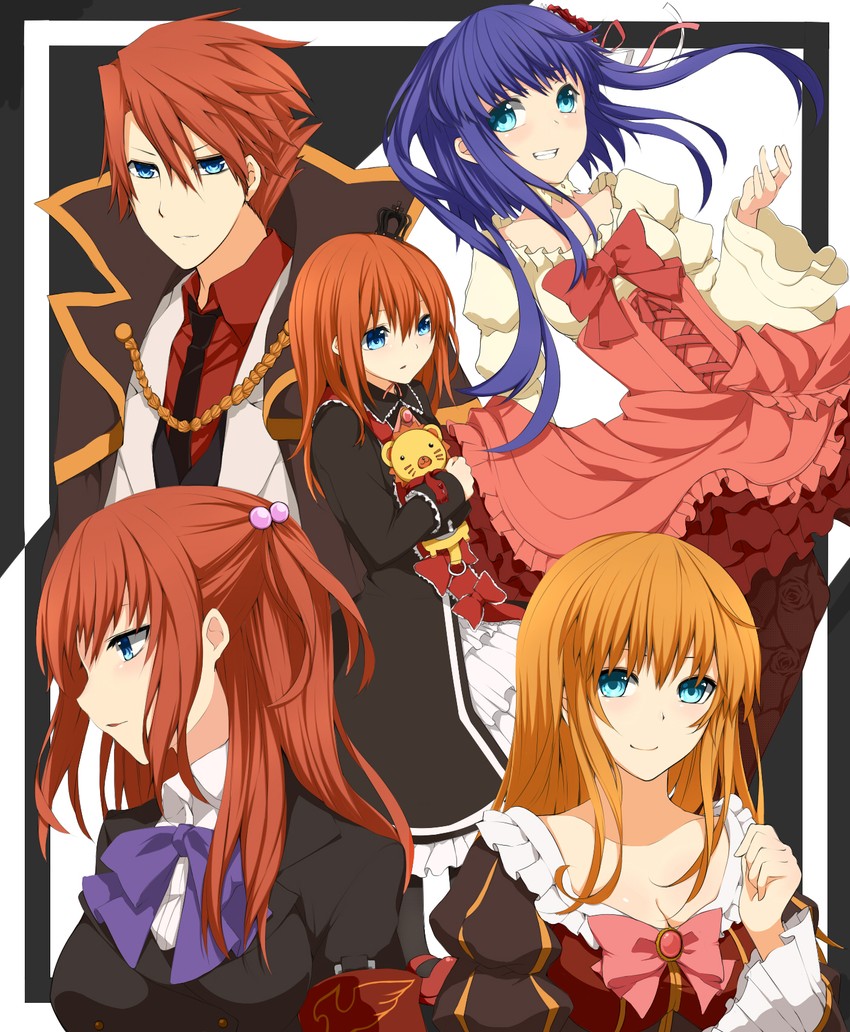 beatrice, ushiromiya battler, ushiromiya ange, ushiromiya maria, furudo erika, and 1 more (umineko no naku koro ni) drawn by nemu_(nebusokugimi)
