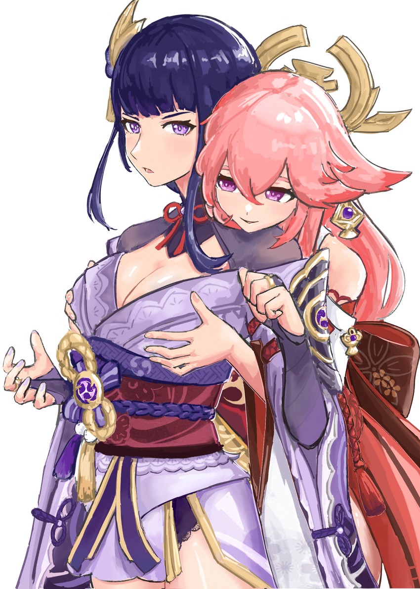 raiden shogun and yae miko (genshin impact) drawn by uep